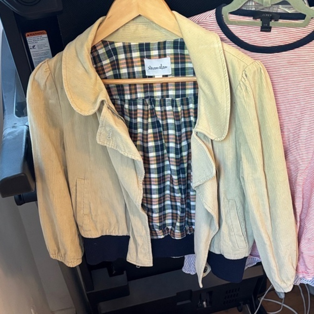 Steven Alan Cream Corduroy Bomber Jacket with Navy Trim